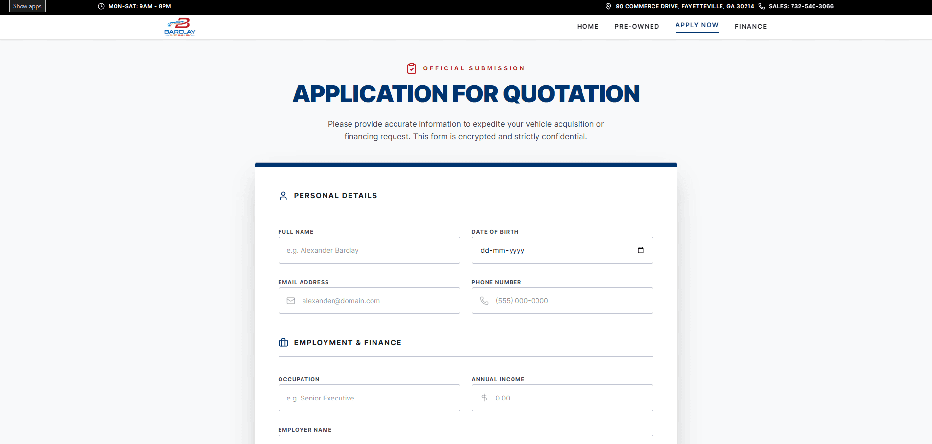 Barclay Auto Gallery — quotation application