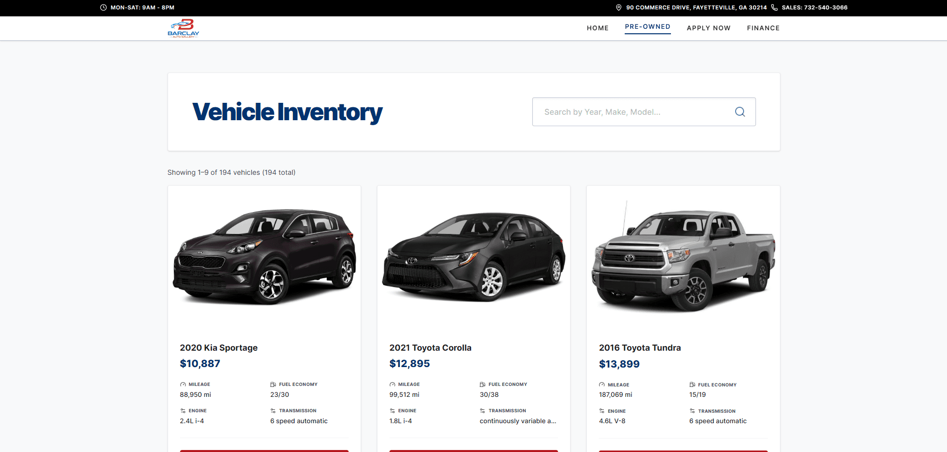 Barclay Auto Gallery — vehicle inventory