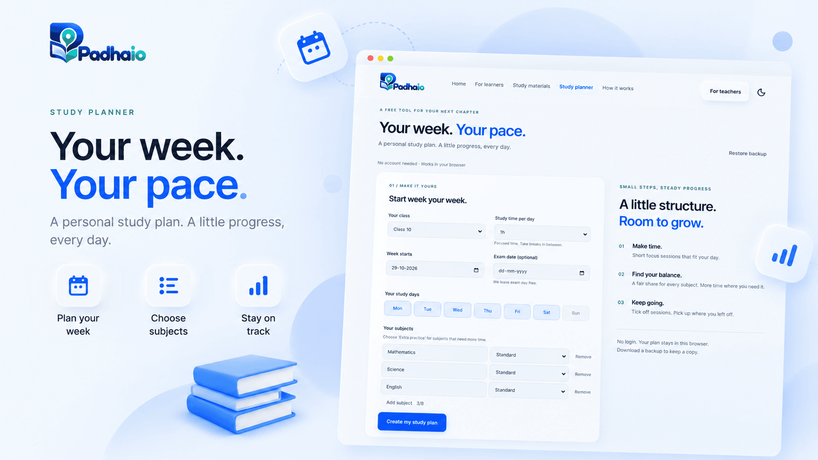 Padhaio personal study-planner presentation with weekly schedules and subject priorities