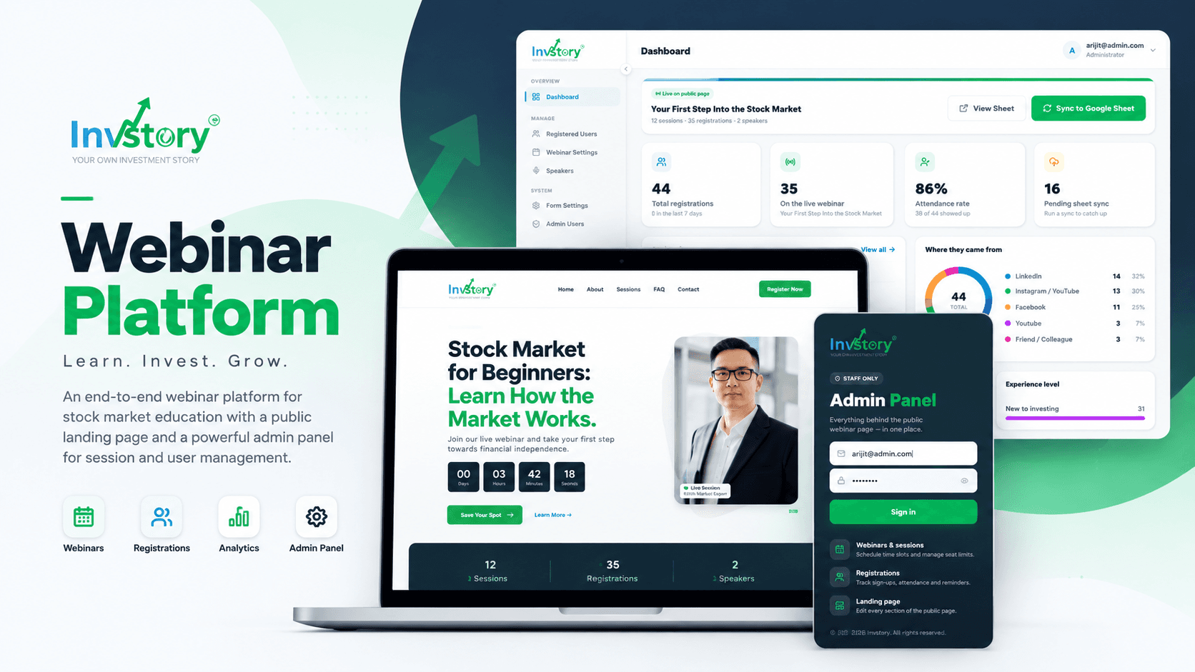 Invstory — Webinar & Registration Management — project showcase